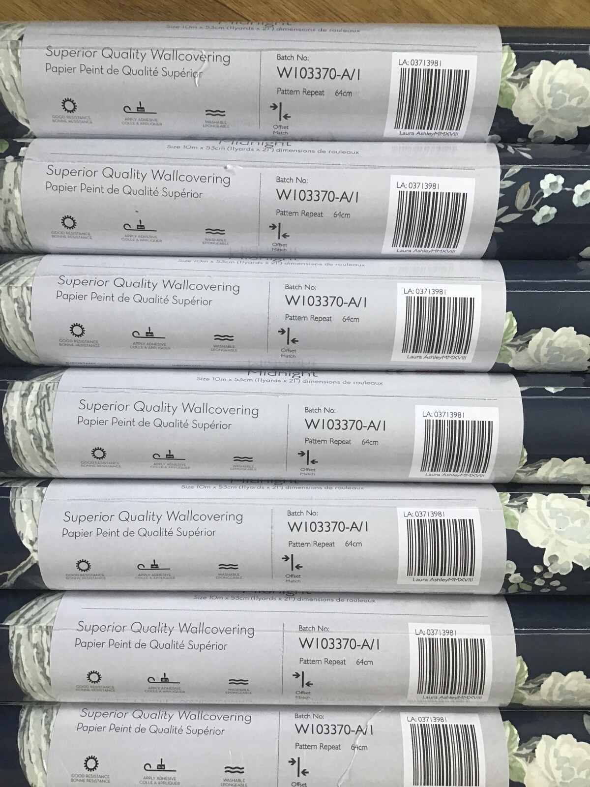 10 Rolls Laura Ashley Queensbury Midnight Wallpaper , Same Batch, RRP