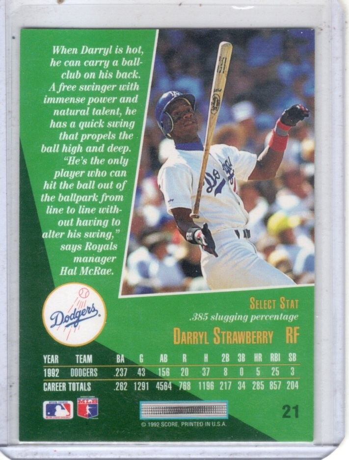 1993 Score Select - #21 Darryl Strawberry Los Angeles Dodgers