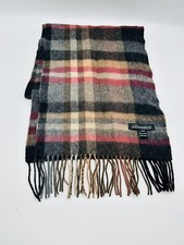 100 Lambswool Scarf Red Black Plaid 59 x 12 Inches Plus Fringe