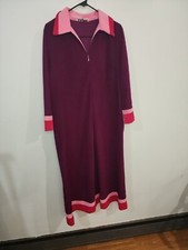 Vintage Ladies Vanity Fair Fleece Robe size 16 Plum With Light  Hot Pink Stripe