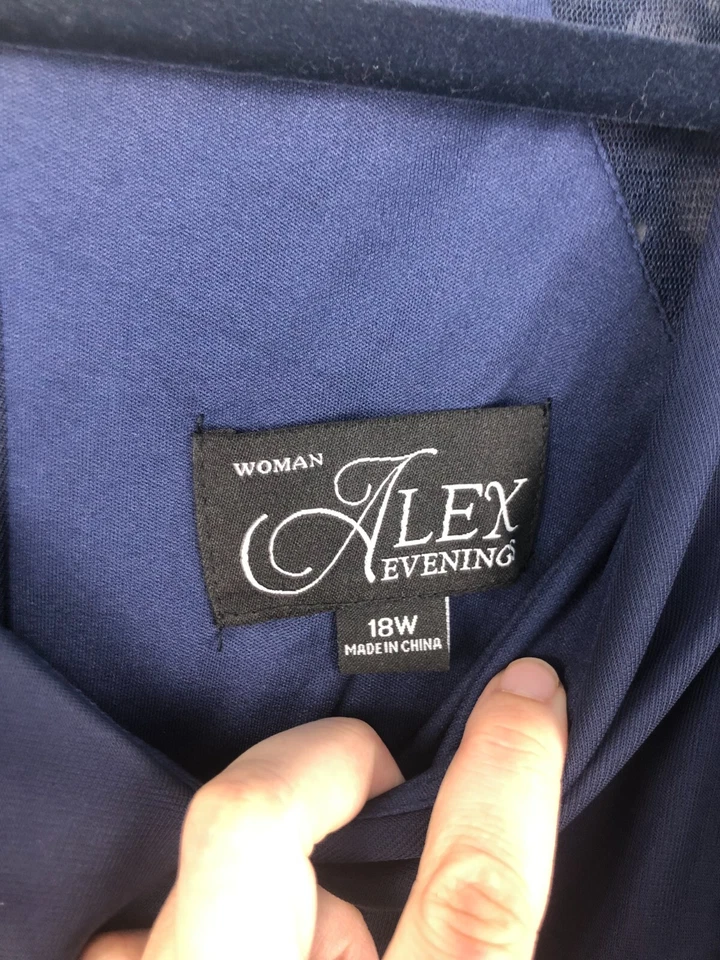 Alex Evenings Maxi Dress Women 18 Navy Lace Bling Mother Of Bride Whimsical - Image 4 of 4