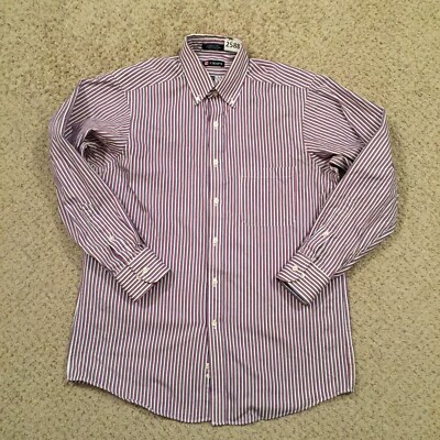 Chaps Shirt Mens 15.5 Red Blue Striped Long Sleeve Button Up Classic Fit Twill