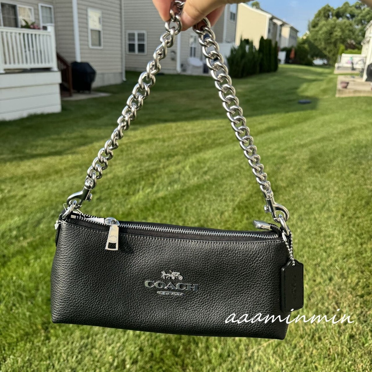 Coach CL407 Charlotte Shoulder Bag Refine Pebble Leather Black 