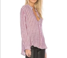 Revolve Rails Charli Carmine Button Down Shirt XS Linen Rayon Blend Striped Soft