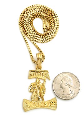 New Hip Hop Small Hypnotize Minds Pendant & 20'' 2mm Box Chain 14K Gold Plated*