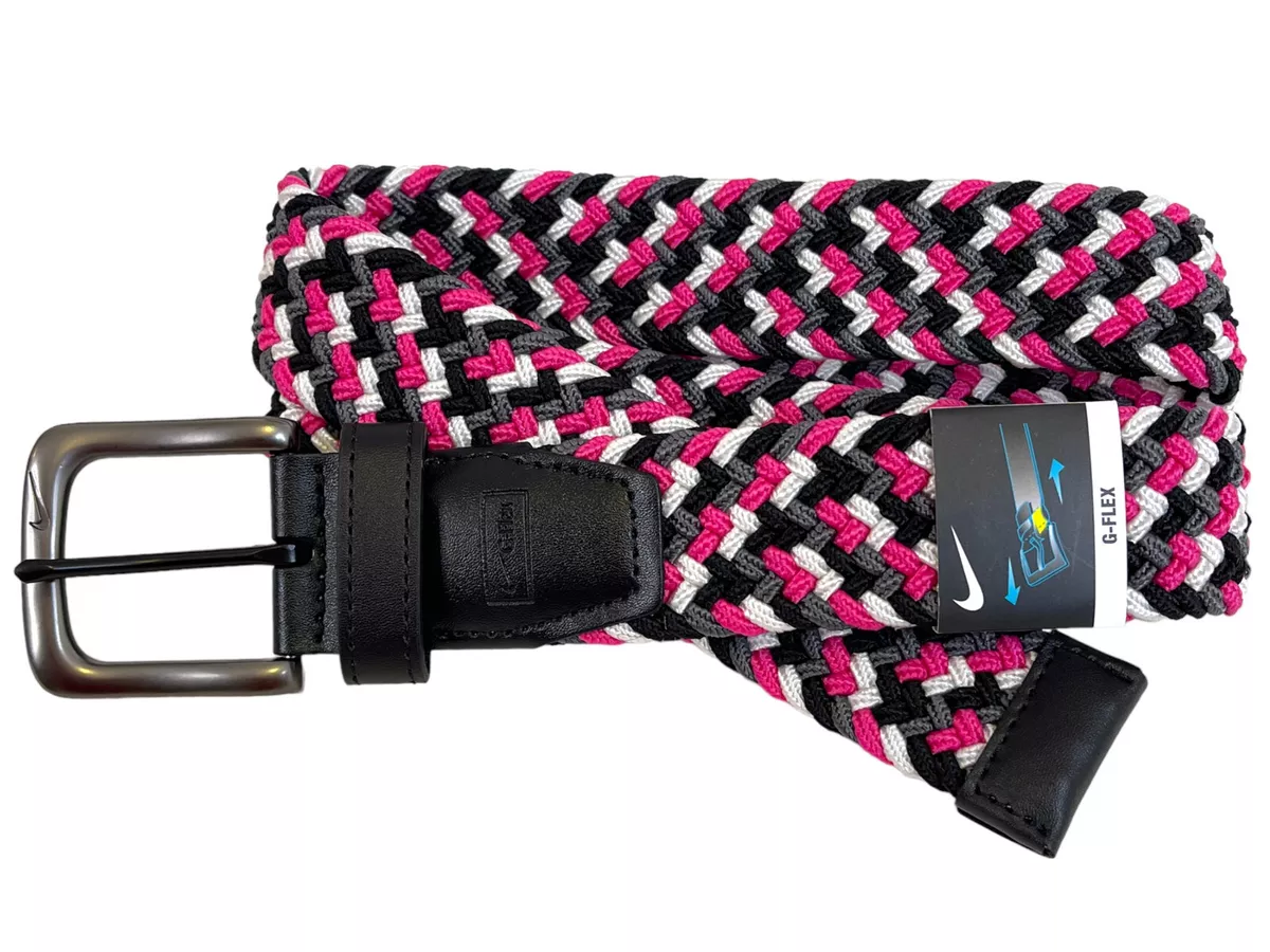 New Nike G Flex Stretch Woven Masters Golf Belt Pink Grey White