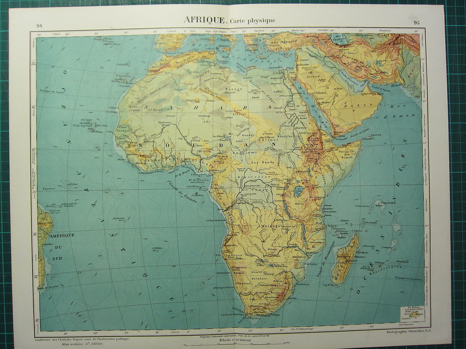 Carte scolaire originale VIDAL LABLACHE N°16 Afrique Physique 100 x 120 - Le palais des bricoles