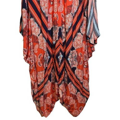 Alkamy Bohemian Paisley Mandala Striped Maxi Dress Asymmetrical Flowy NWT Small - Picture 9 of 15