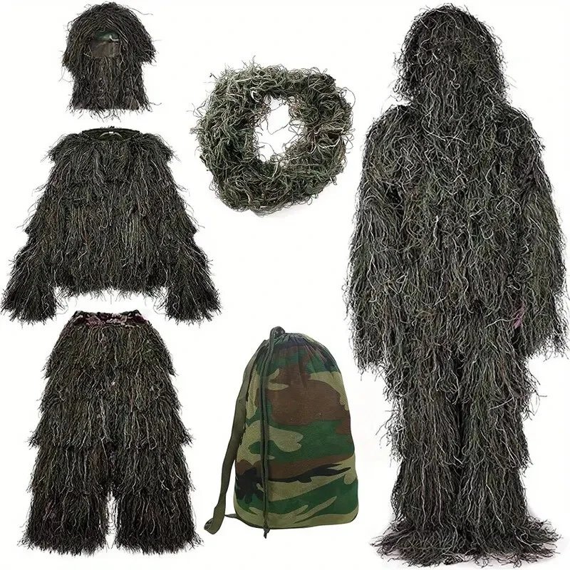 New 1pc Camo Ghillie Clothing Set For Kids - Jacket, Pants, Hood, And Handbag - Image 2 of 4