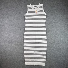 PrettyGarden Bodycon Midi Dress Women's S White Viscose Striped Party Cocktail