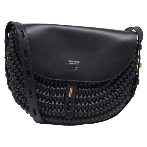 Tom Ford T Twist Woven Saddle Crossbody Bag In Leather Women Black One Size