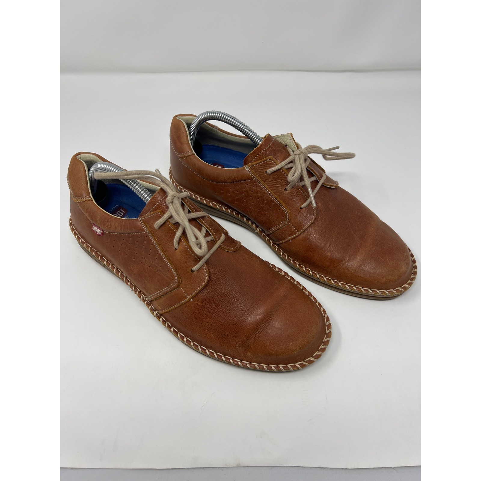 On Foot Leather Lace Up Shoes Mens 44 US 10.5 Brown Whipstitch Made in Spain