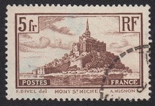 timbre France 1929-31 Mont Saint-Michel Y&T n°260 5 f brun oblitéré pointillés