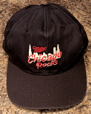 Vintage 1986 Miller High Life Chicago Rocks Hat Snapback -City - Black White Red