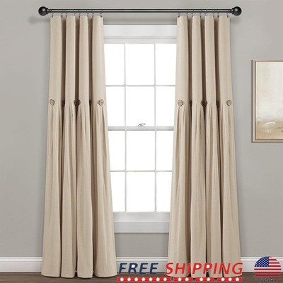 Linen Look Blackout Curtain Rustic Farmhouse Window Panel Cozy Home Decor New