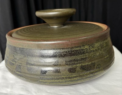 VINTAGE JAPANESE STONEWARE CASSEROLE BAKING DISH STEW POT W/LID LARGE