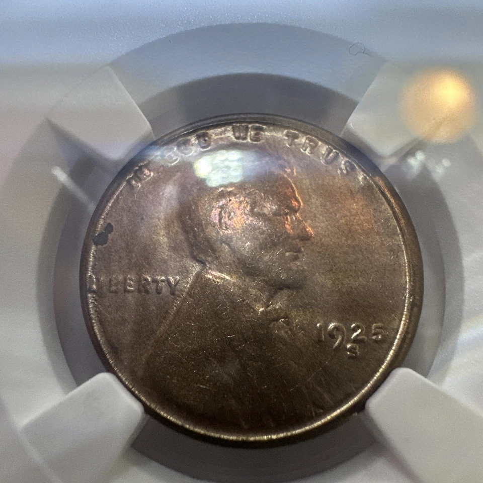 NGC MS-62 RB 1925-S Lincoln Cent, Predominantly Red w/ Large Die Cracks. - Image 3 of 4