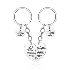2 Pcs Dad Daughter Heart Matching Keyring Keychain Set Gifts For Dad Fathers ...