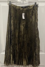 NWT Banana Republic Gold- Tone Metallic Pleated Midi Skirt Sz 2 160