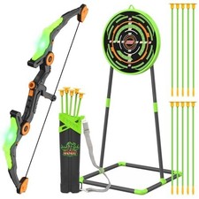 Kids Bow and Arrow Set w/ LED Lights, 10 Suction Cup Arrows, Quiver, Target