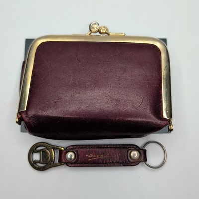 Vtg 60s ETIENNE AIGNER Leather Kisslock Oxblood Coin Purse Wallet & Keychain Lot