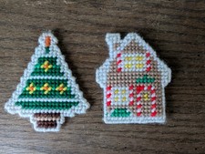 Set of 2 Vintage Handcrafted Christmas Ornaments Needlepoint Plastic Canvas