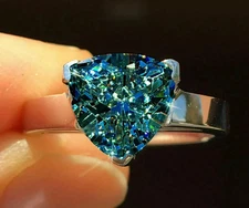 4.00 Ct Certified Trillion Cut Natural Blue Diamond Ring VVS1 White Gold Finish
