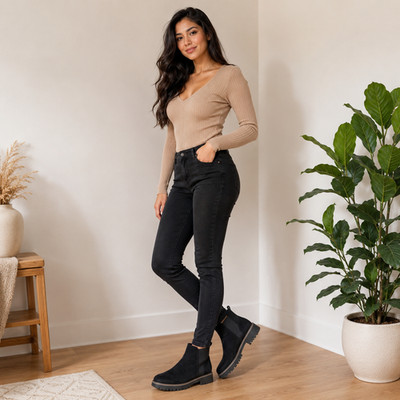 Esprit Selma Black Chelsea Ankle Boots Size 10M   Lug Sole Pull-On Booties