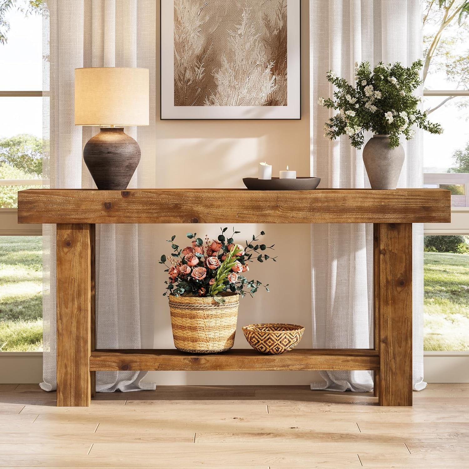 63'' Solid Wood Console Table Farmhouse Narrow Entryway Sofa
