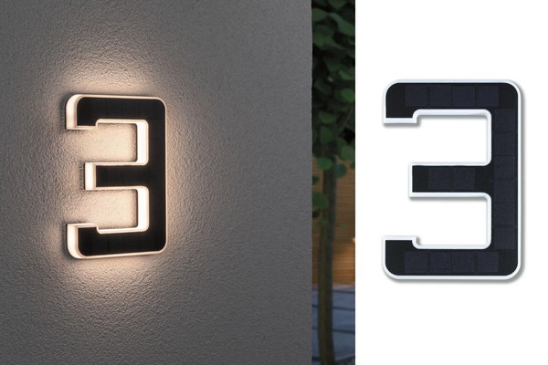 Solar LED Hausnummernleuchte Inkl. Wechselbarer Akku Nummer 3 IP44 3000K 6Lm Sch-image