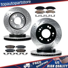 Front and Rear Drilled Slotted Rotors Brake C...