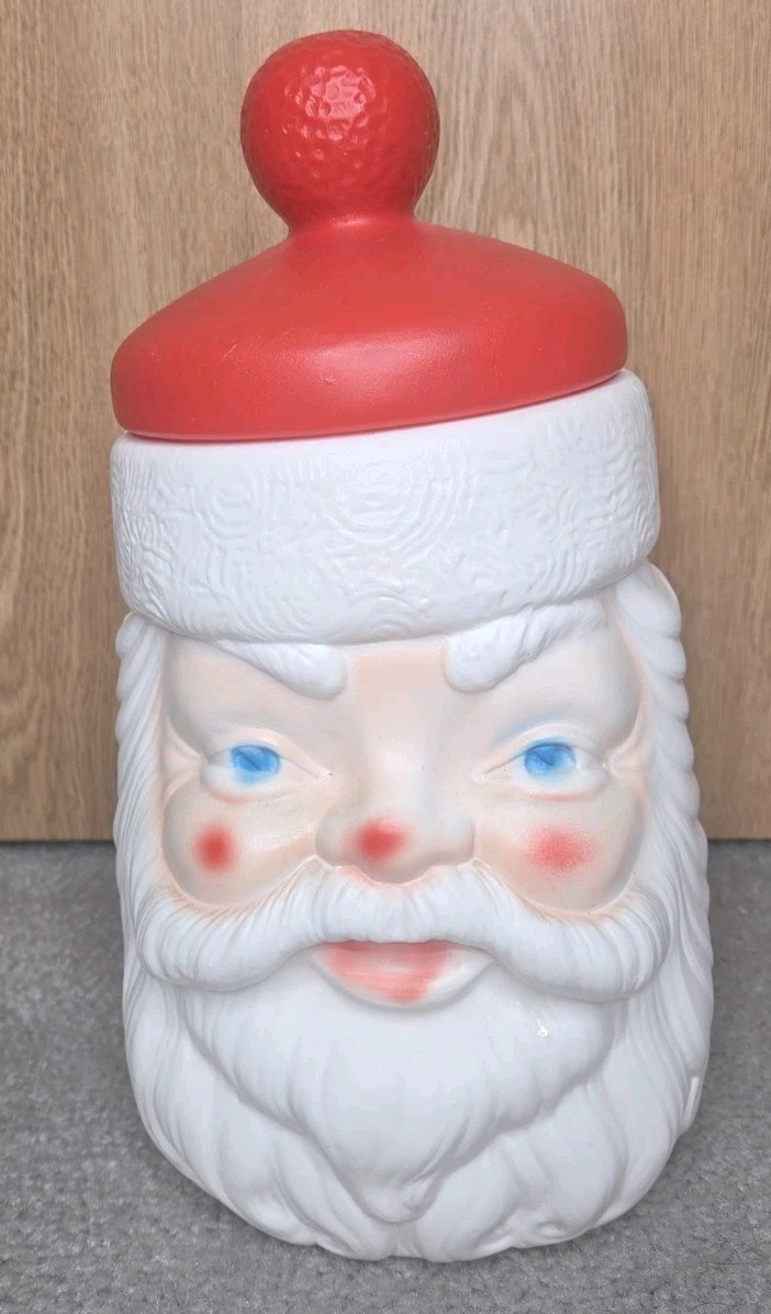 Vintage 1970s Empire Blow Mold Santa Claus Head Cookie Jar Christmas Plastic