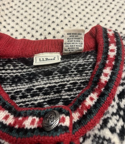 Pull Cardigan L.L. Bean 100% Laine Mouton - Taille M/L, Noir/blanc/gris, Occasion Très Bon état