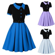 Ladies 1940s 50s Vintage Audrey Skater Belt Dress Rockabilly Cocktail Party Prom