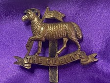 Genuine WW1 Brass Economy The Queens (Royal West Surrey Regt) Cap Badge w/slider