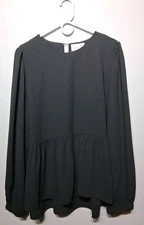 TuckerNuck Pomander Place Black Carlota Peplum Blouse Long Sleeve Size XXL