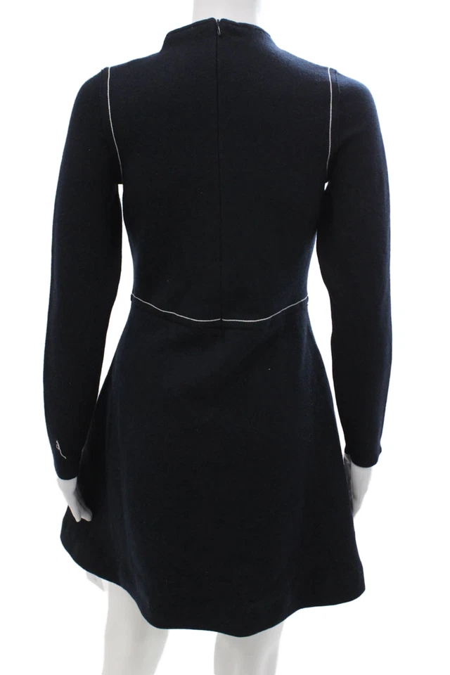 Vestido suéter Sandro para mujer línea A azul oscuro cuello falso manga larga cremallera talla S Foto 3 de 4