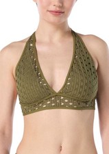 Carmen Marc Valvo Womens Crochet Halter Bikini Top Medium Olive - NWT 82