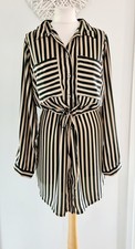 Ladies Womens Yours Beige Black Stripe Tie Waist Shirt Dress Size 20 Lightweight