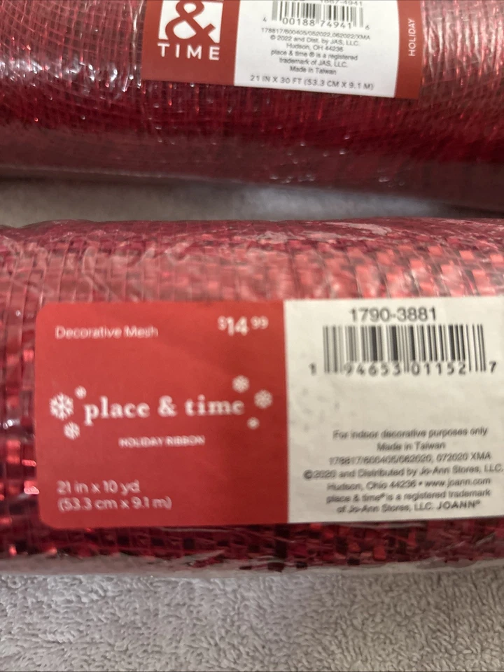 Lote de 2 Mallas Deco.Lugar y Tiempo Rojo Diferentes Tonos.  21 pulgadas X 10 yardas cada una Foto 2 de 2