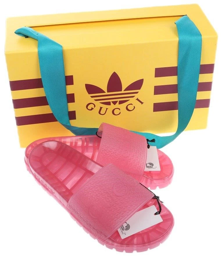 NUOVE SCARPE SANDALO GUCCI X ADIDAS DONNA ROSA GOMMA LOGO SLIDE PLATFORM 39 US 9