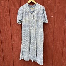 Antique VTG 30s Faded Distressed Feed Sack Indigo Prairie Dress w/Repairs