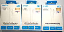 Lot Of 3 BRAND NEW Anker 3' 60W Braided USB-C to USB-C Max Fast Charging Cable
