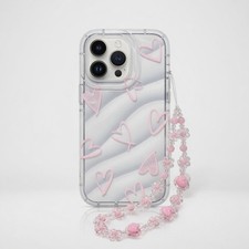 Cute Pink Heart Design Girly Case For iPhone - Beaded Charm Bracelet Included