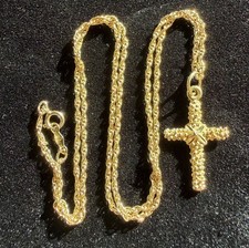14K Yellow Gold Cross Pendant Necklace 16 in Rope Chain 3.19g