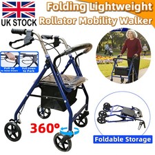 Foldable Rollator Walking Aid Frame Wheeled Walker w/ Seat Brake Steel UK