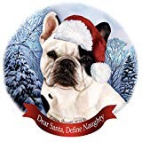 Holiday Pet Gifts French Bulldog White/Black Dog Santa Hat Porcelain Ornament
