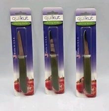 Vintage Green Quikut Paring Knife Stainless USA~ Lot of 3