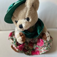 Vintage Teddy Bear Plush Floral Dress Hat