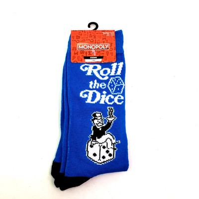 Hasbro Gaming Monopoly Mens Size 6-12 Blue Graphic Novelty Crew Socks 1 Pk